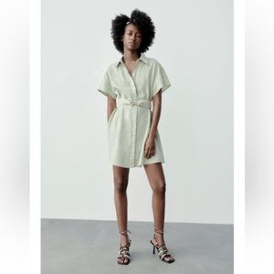 Linen belted Zara dress- light green